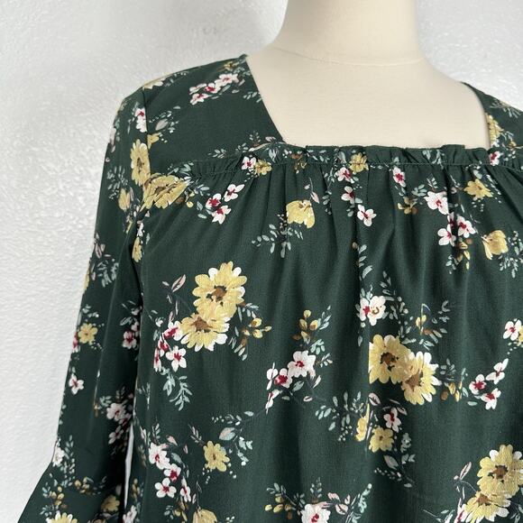 Suzanne Betro Weekend Top Women 1X Green Floral Cottagecore Peasant Boho Flowy - Picture 4 of 12